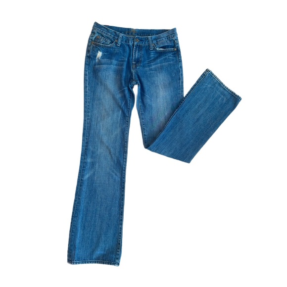 7 FOR ALL MANKIND ~ Medium Wash Blue Distressed Boot Cut Jeans size 8 - Picture 4 of 9